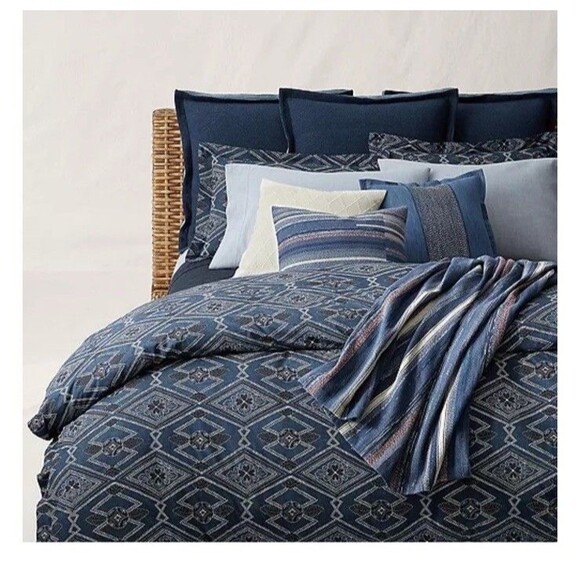 Ralph Lauren Francois FULL/QUEEN Navy Geometric Pattern Duvet Cover New - Picture 1 of 7